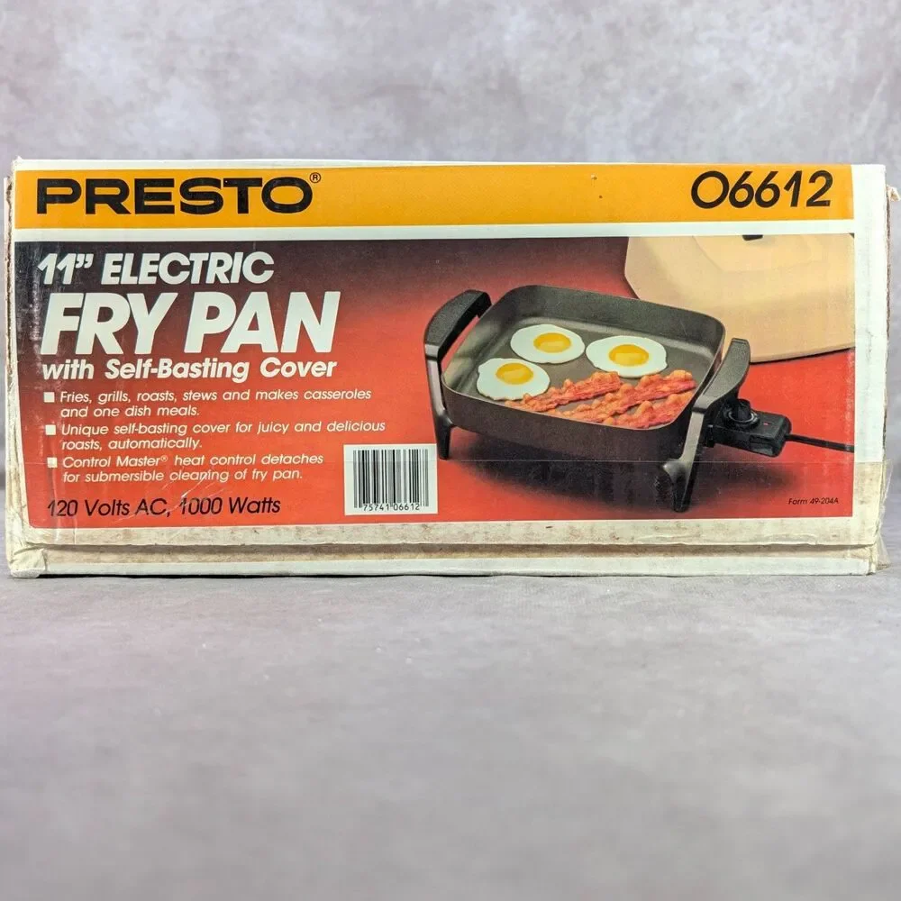 Vintage Presto 06612 11 Inch Electric Fry Pan Almond High Dome Cover Unused NOS
